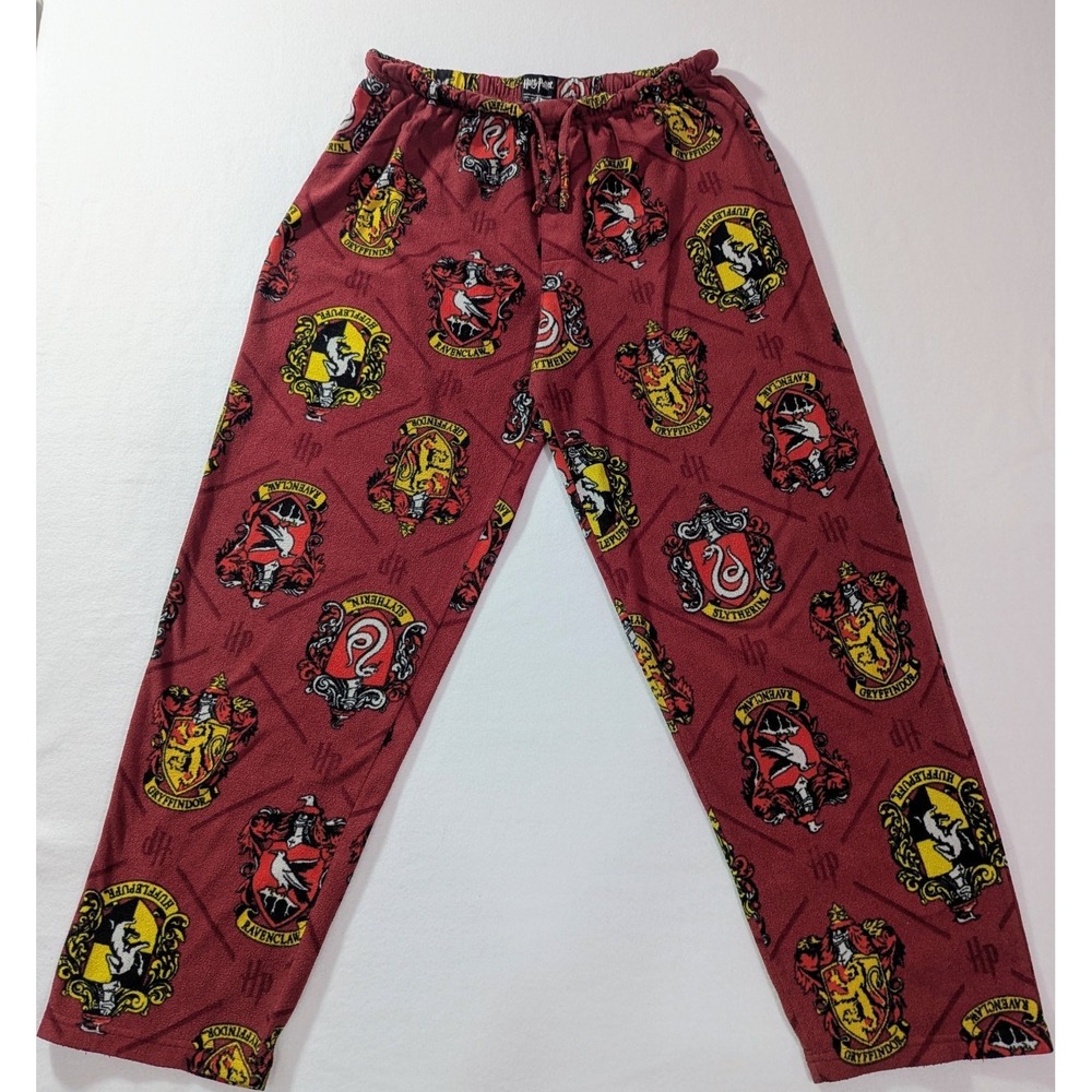 Harry‎ Potter Pajama Pants Men's XL Maroon Hogwarts Houses Crest Lounge Sleep